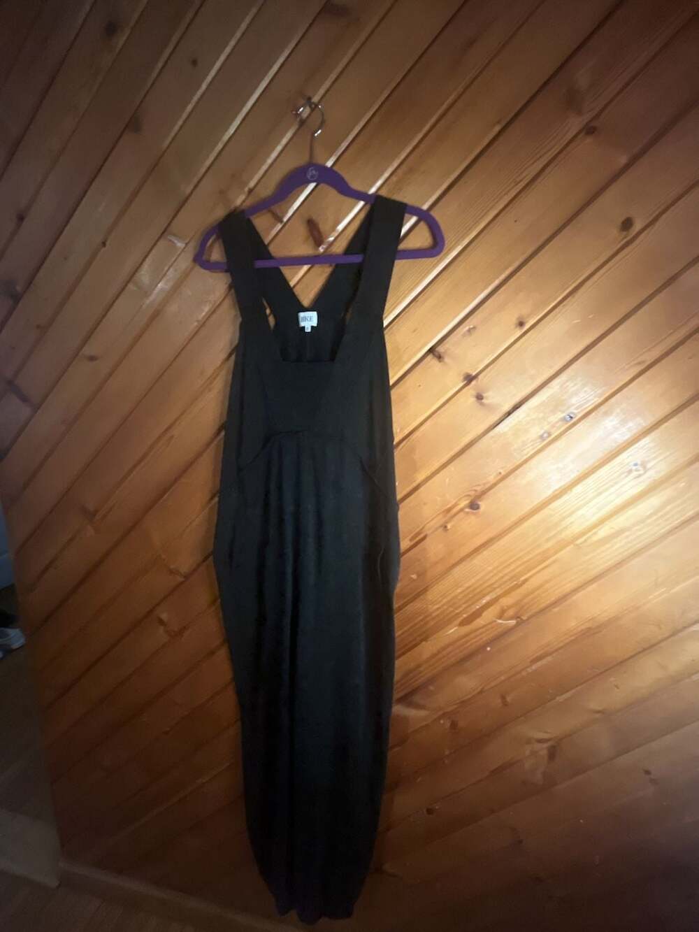 BKE Women's Sleeveless Black Jumpsuit with Quilted V-Neck Detail